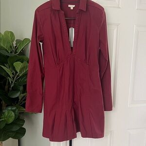 Pilcro Long-Sleeve V-Neck Seamed Mini Dress